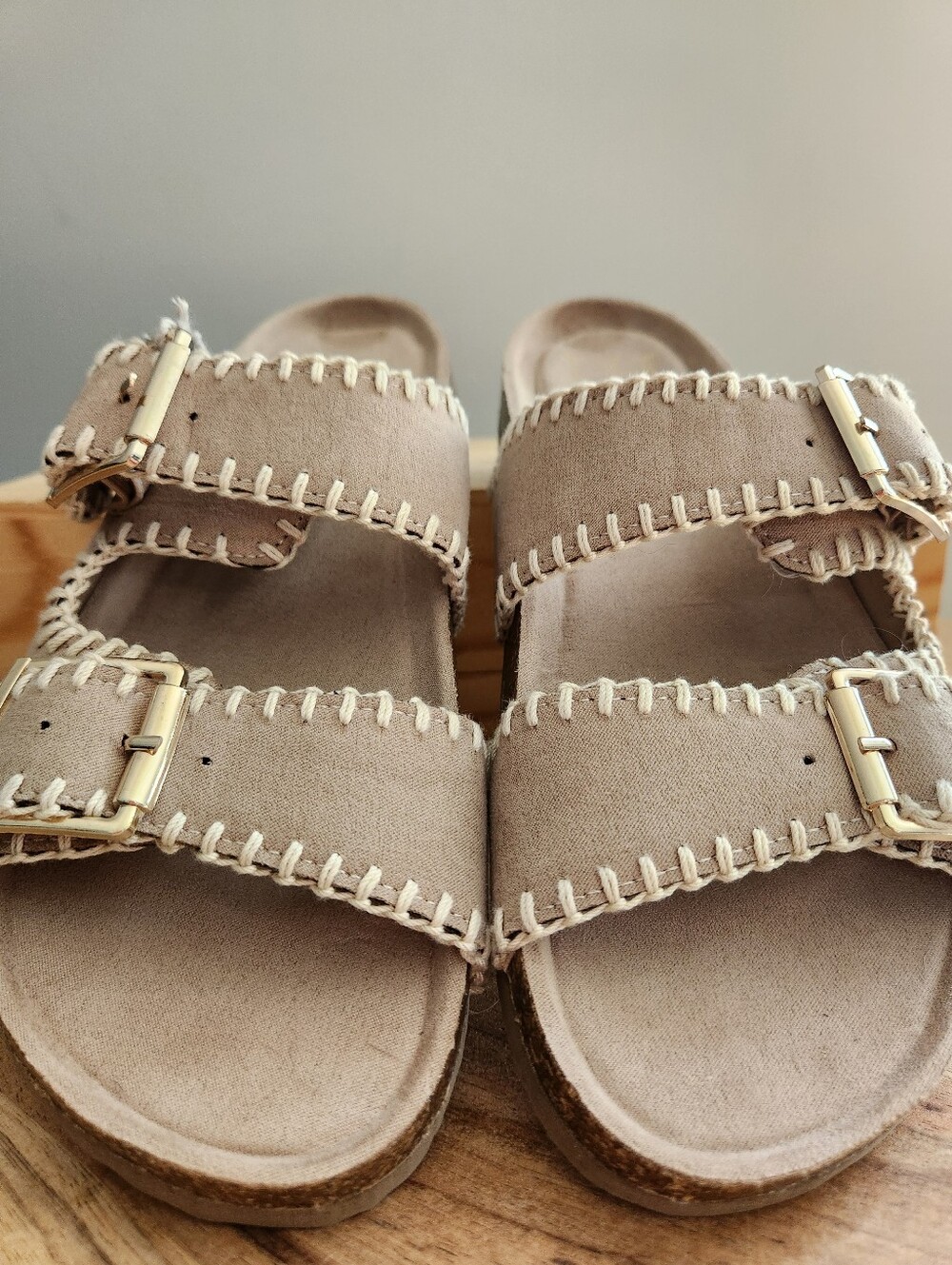 Haute Hippie Taupe Double-Buckle Embroidered Slide Sandals - Picture 12 of 16